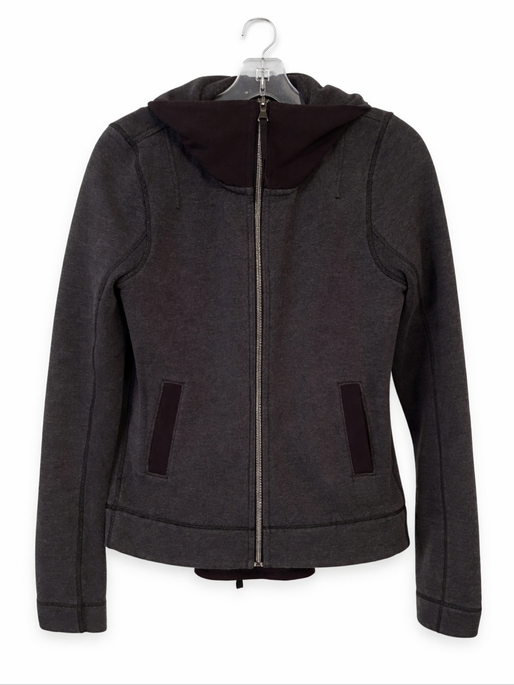 Lululemon En Route Jacket Size 8 Heathered Black Gray Full Zip Hooded
